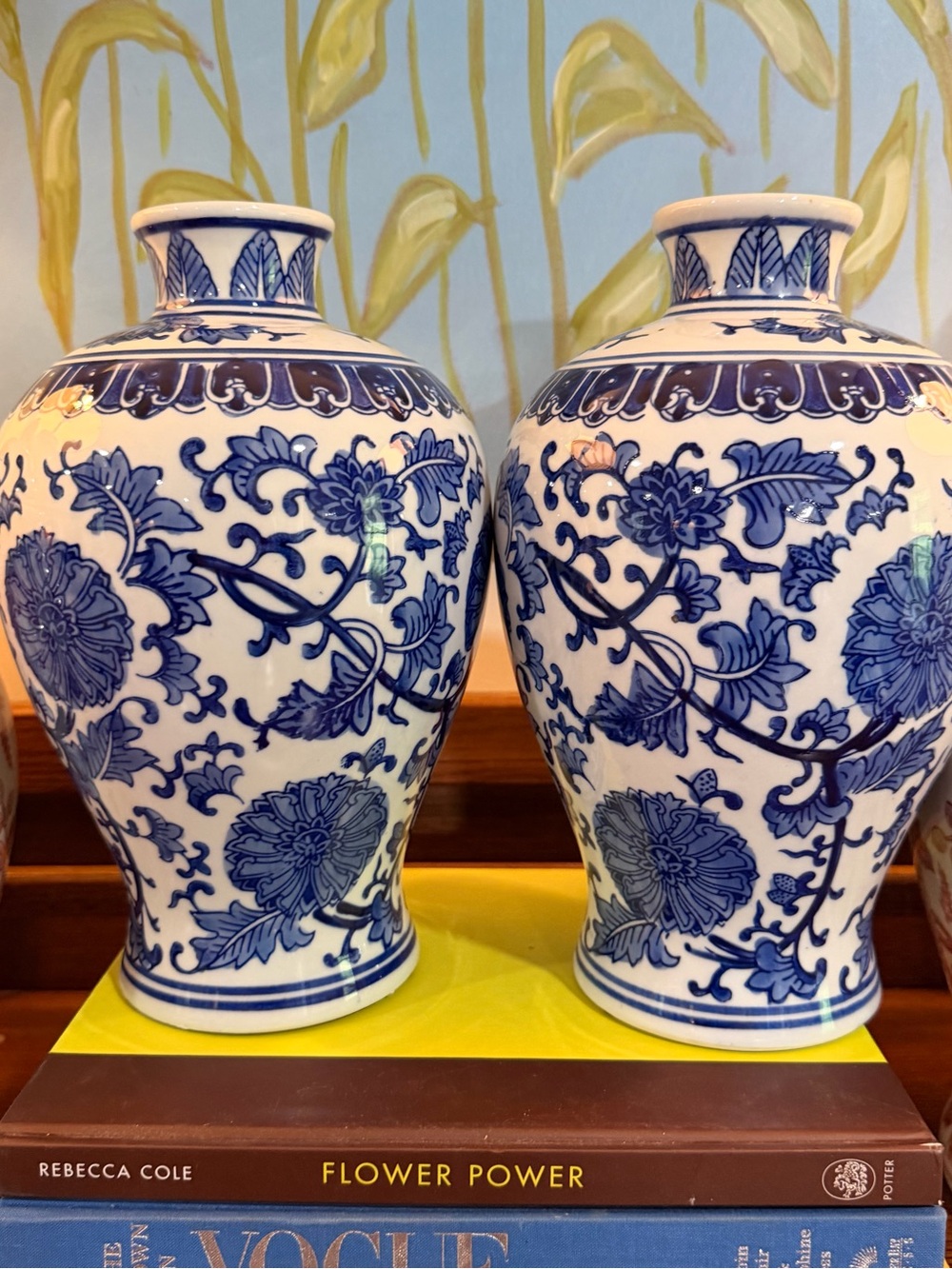 Elegant Blue and White Floral Ceramic Vase Pair